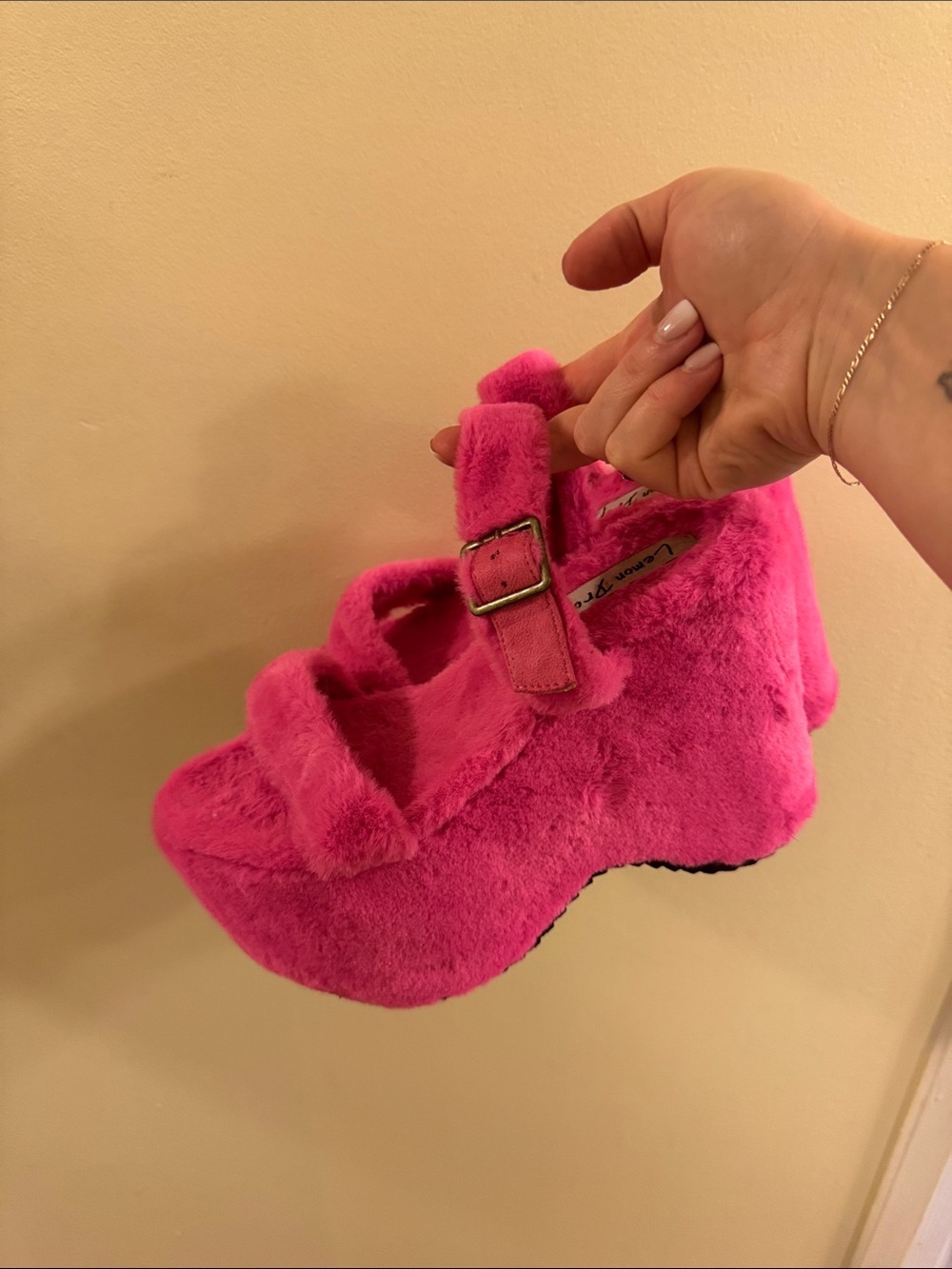 Pink Fuzzy Platform Sandals Brand New